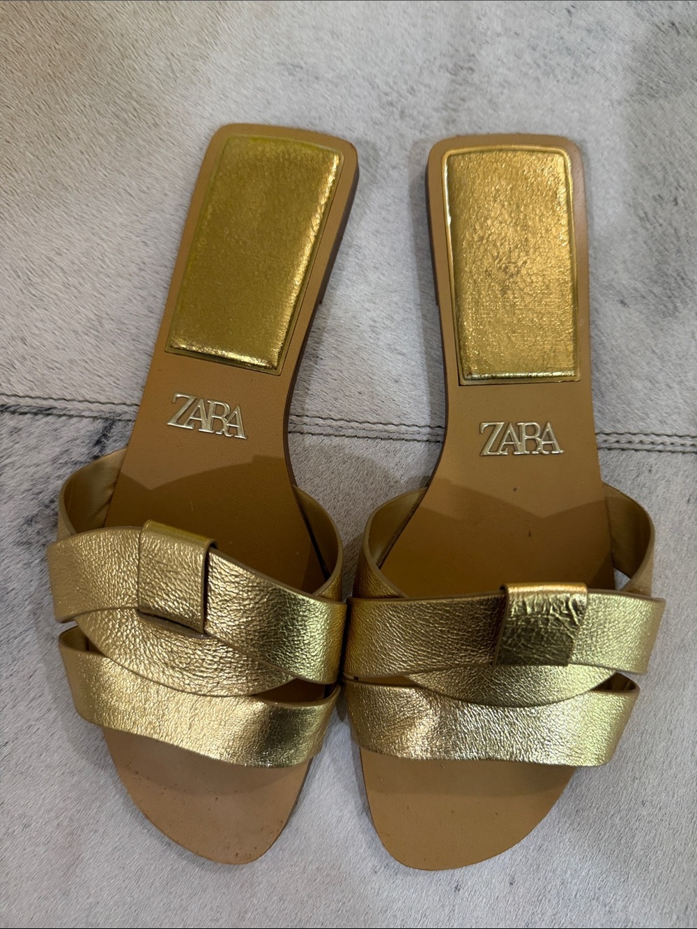 Zara Metallic Gold Braided Slide Mules